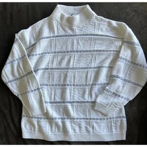 VTG Basic Editions Sweater Womens XL Ivory Textured Hearts Cottagecore Granny